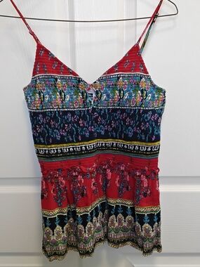 Patrons of Peace Multicolor Floral Navy Trim Boho Top